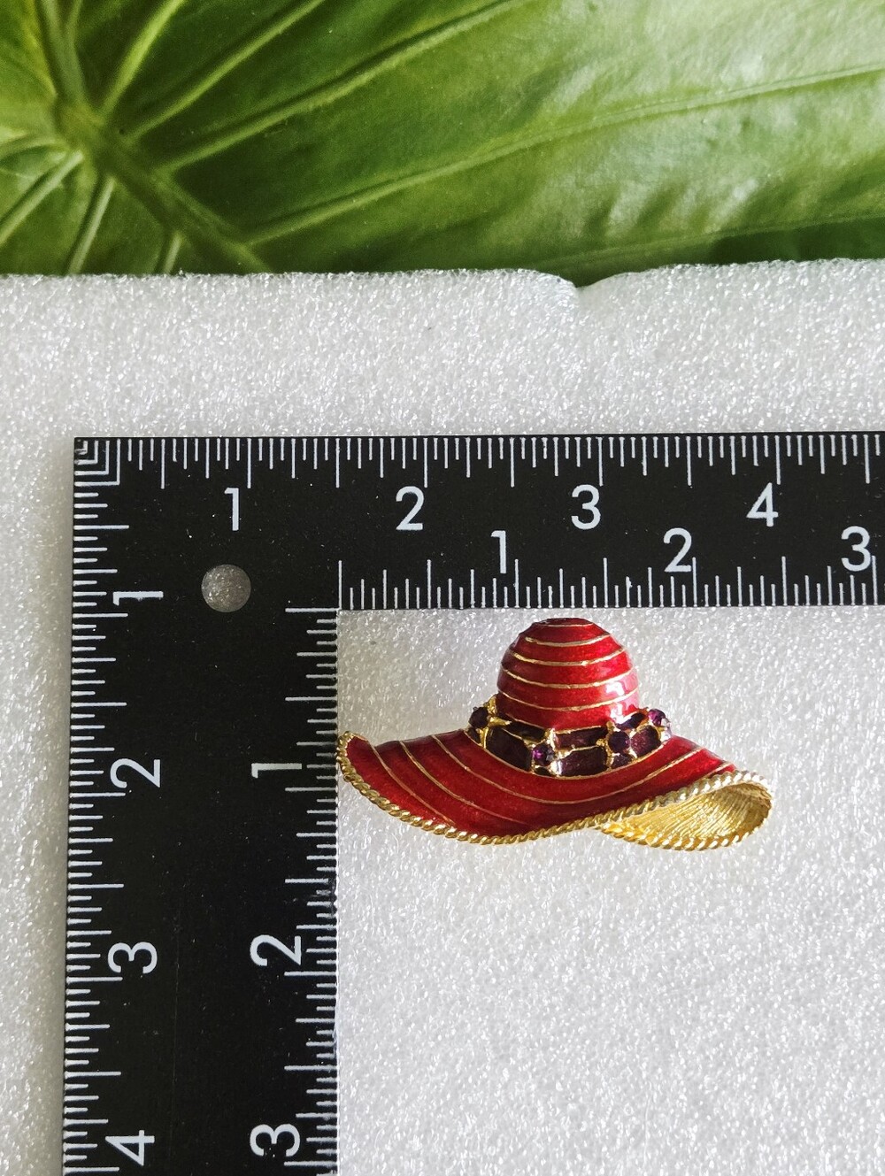 Vintage Red and Gold Enamel Amethyst Wide-Brim Hat Brooch / Necklace Pendant